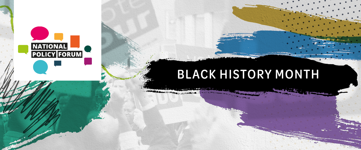 A banner with the National Policy Forum logo, alongside the words Black History Month